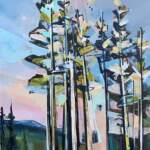 Those Trees, original acrylic sunset tree painting by Canadian artist Katie Lois at Effusion Art Gallery in Invermere, BC