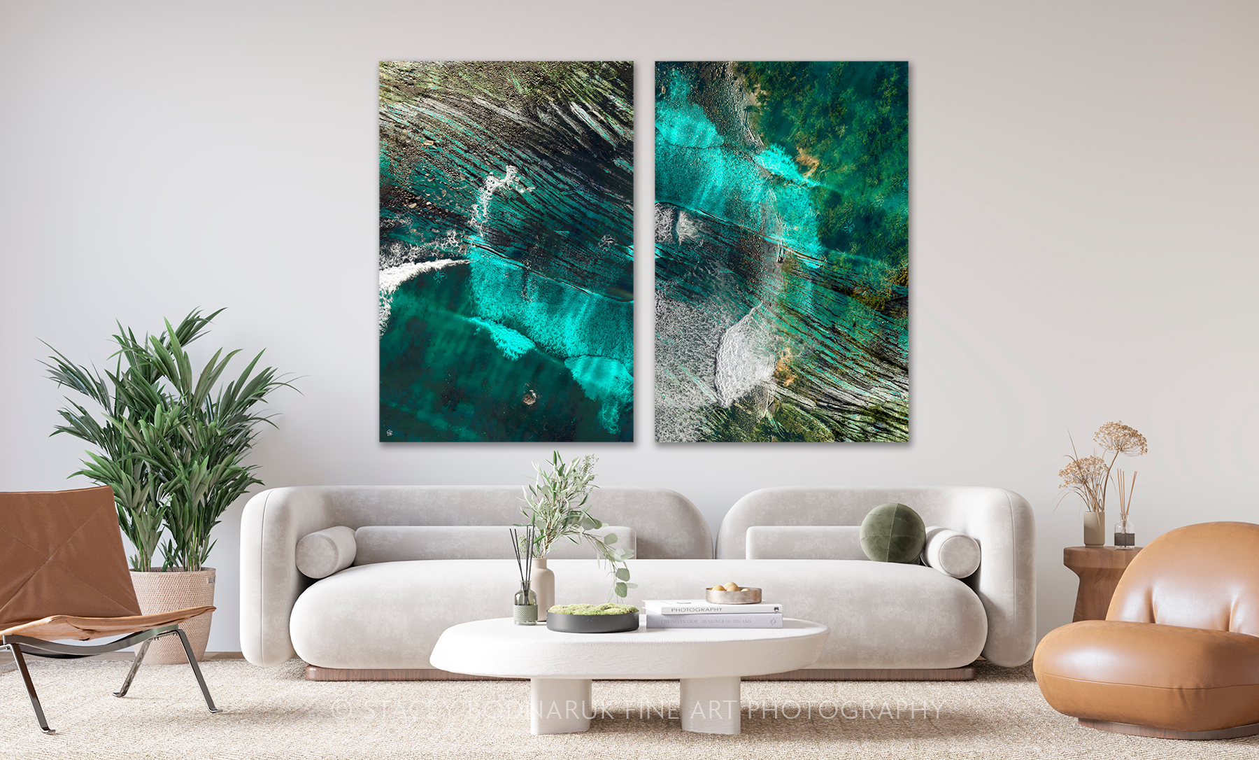 Ocean and Earth Panels 1 + 2, original composite photograph by Canadian artist Stacey Bodnaruk at Effusion Art Gallery in Invermere, BC.
