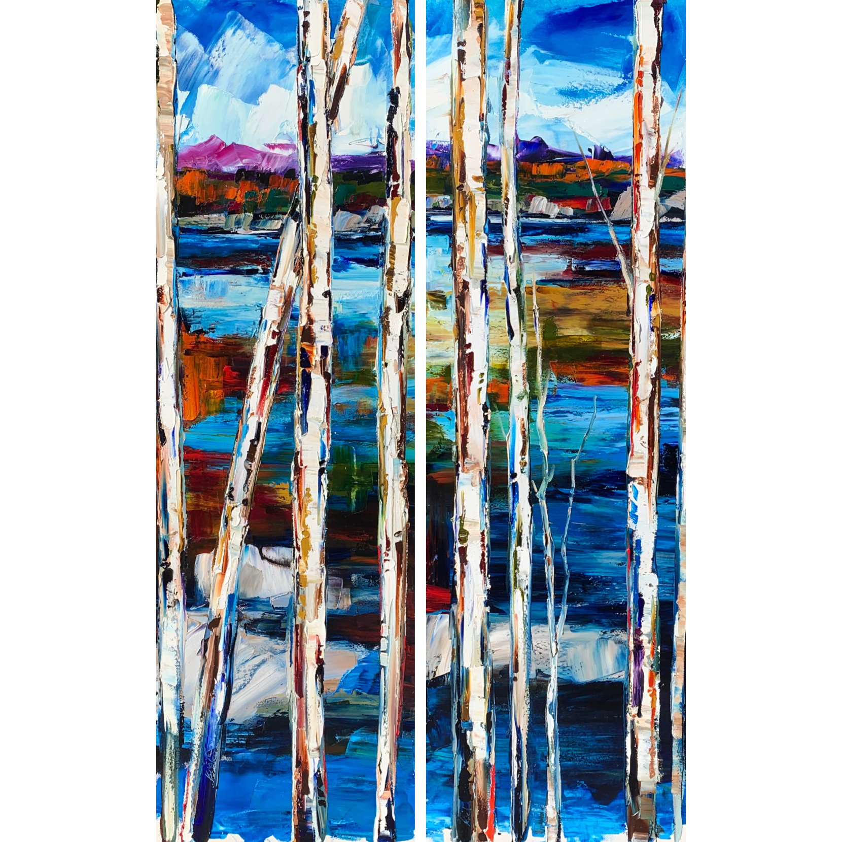 Hindsight is 20/20, original mixed media wetlands + tree landscape painting by Kimberly Kiel at Effusion Art Gallery in Invermere, BC.