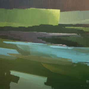 Original abstract painting of a green summer river landscape by Canadian artist Michael King.