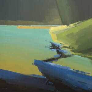 Original abstract painting of a summer lake landscape by Canadian artist Michael King.