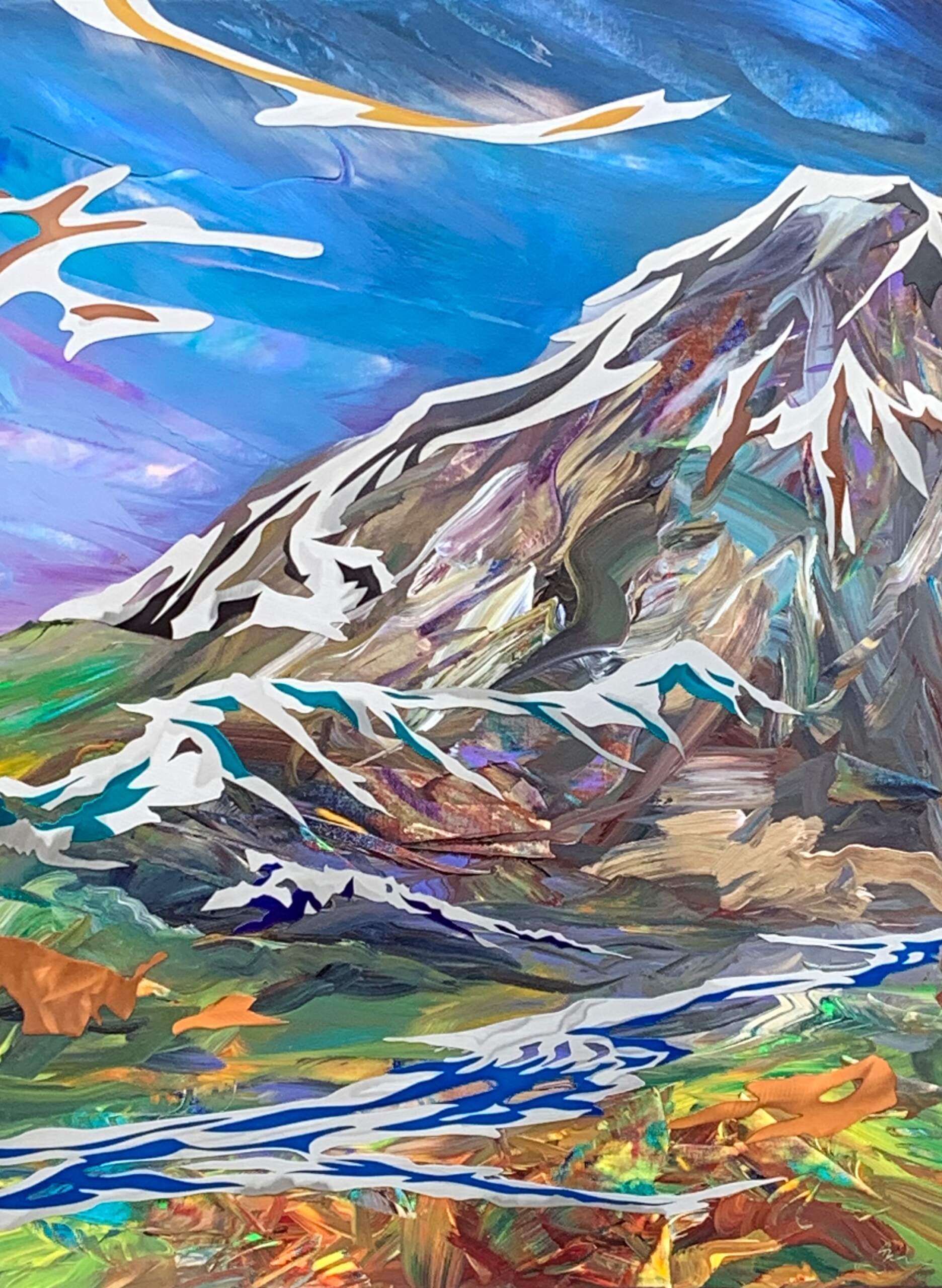 Back Country Trek, original mixed media landscape painting by Joel Masewich at Effusion Art Gallery in Invermere, BC.