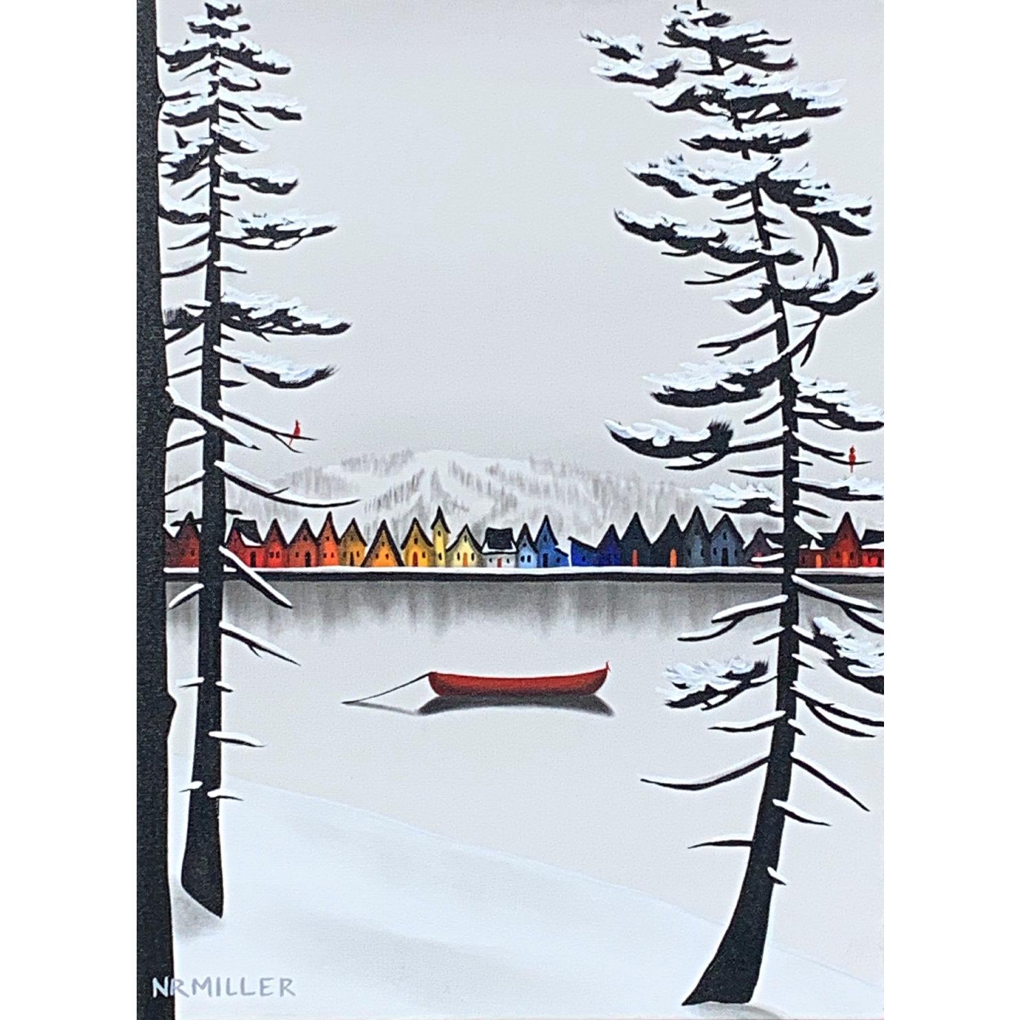 The Ski Town Crown, mixed media landscape painting by Natasha Miller at Effusion Art Gallery in Invermere, BC.