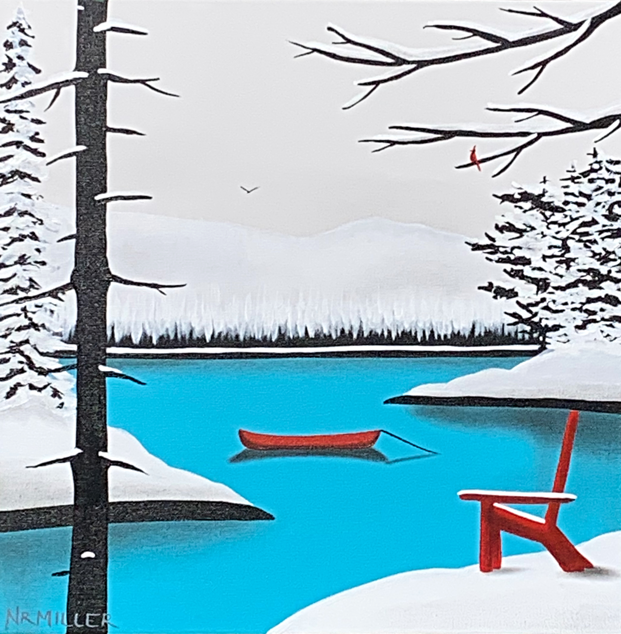 Without a Sound, mixed media landscape painting by Natasha Miller at Effusion Art Gallery in Invermere, BC.