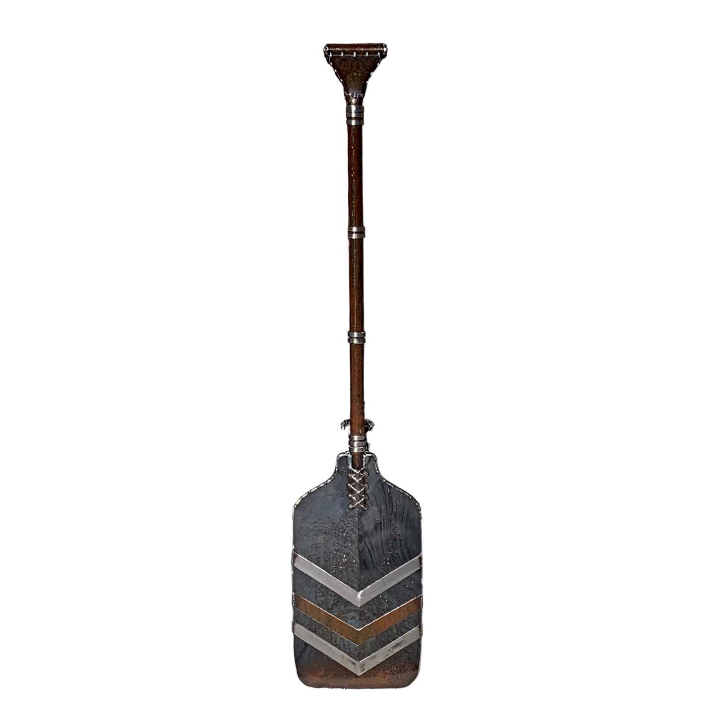 Let's Go for a Dip 2, one of a kind reclaimed steel paddle sculpture by Wendy Stone at Effusion Art Gallery in Invermere, BC.