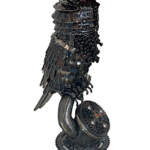 The Night Watch, Reclaimed Metal Owl Clock Sculpture by Wendy Stone at Effusion Art Gallery in Invermere, BC.