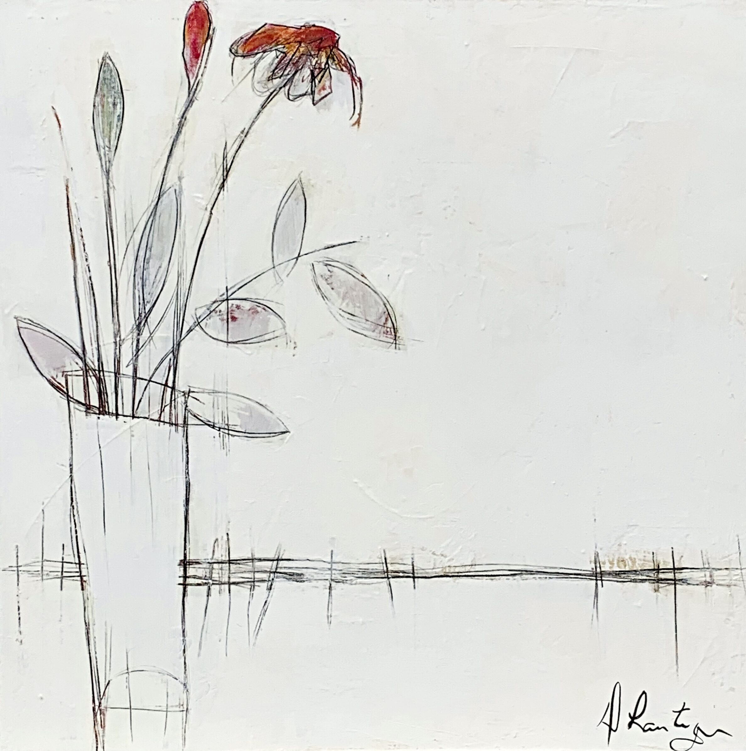 Fleur et horizon, acrylic flower painting by Canadian artist Danielle Lanteigne at Effusion Art Gallery in Invermere, BC.