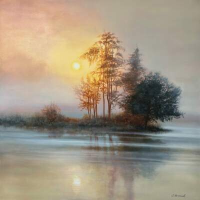 Colour My World, original acrylic sunset landscape painting by Canadian artist Jane Bronsch at Effusion Art Gallery in Invermere, BC