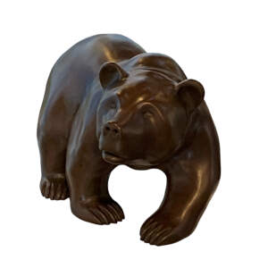 Tundra, original cast bronze grizzly bear sculpture by Canadian artist Cathryn Jenkins at Effusion Art Gallery in Invermere, BC.