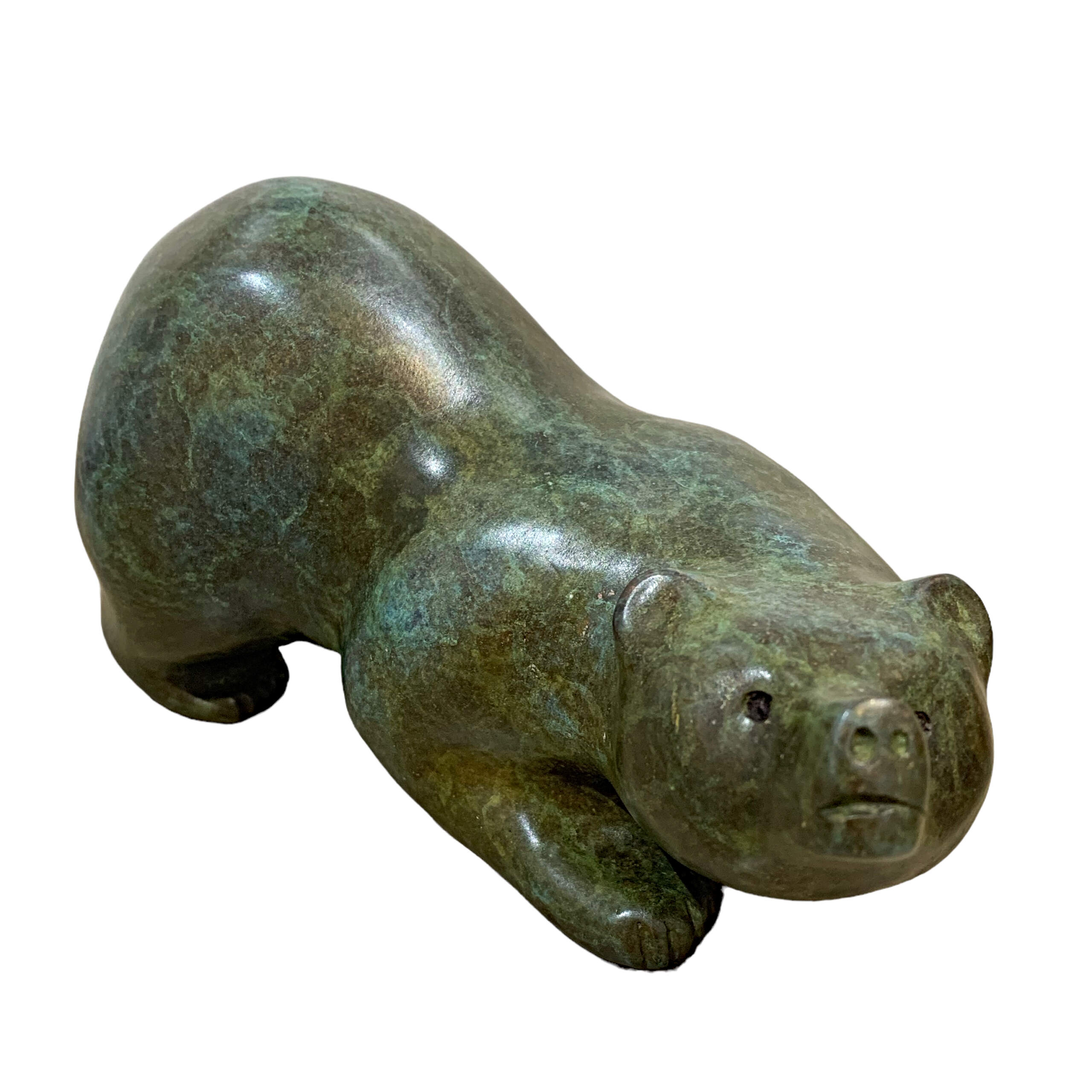 Waggy Tail Club, original cast bronze cute bear cub sculpture by Canadian artist Cathryn Jenkins at Effusion Art Gallery in Invermere, BC.