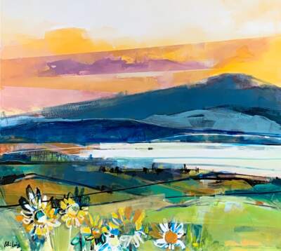 Daydream, original acrylic mountain lake landscape painting by Katie Lois at Effusion Art Gallery in Invermere, BC.