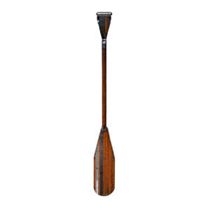 One of a kind reclaimed metal bronze and silver striped canoe paddle sculpture by Wendy Stone.