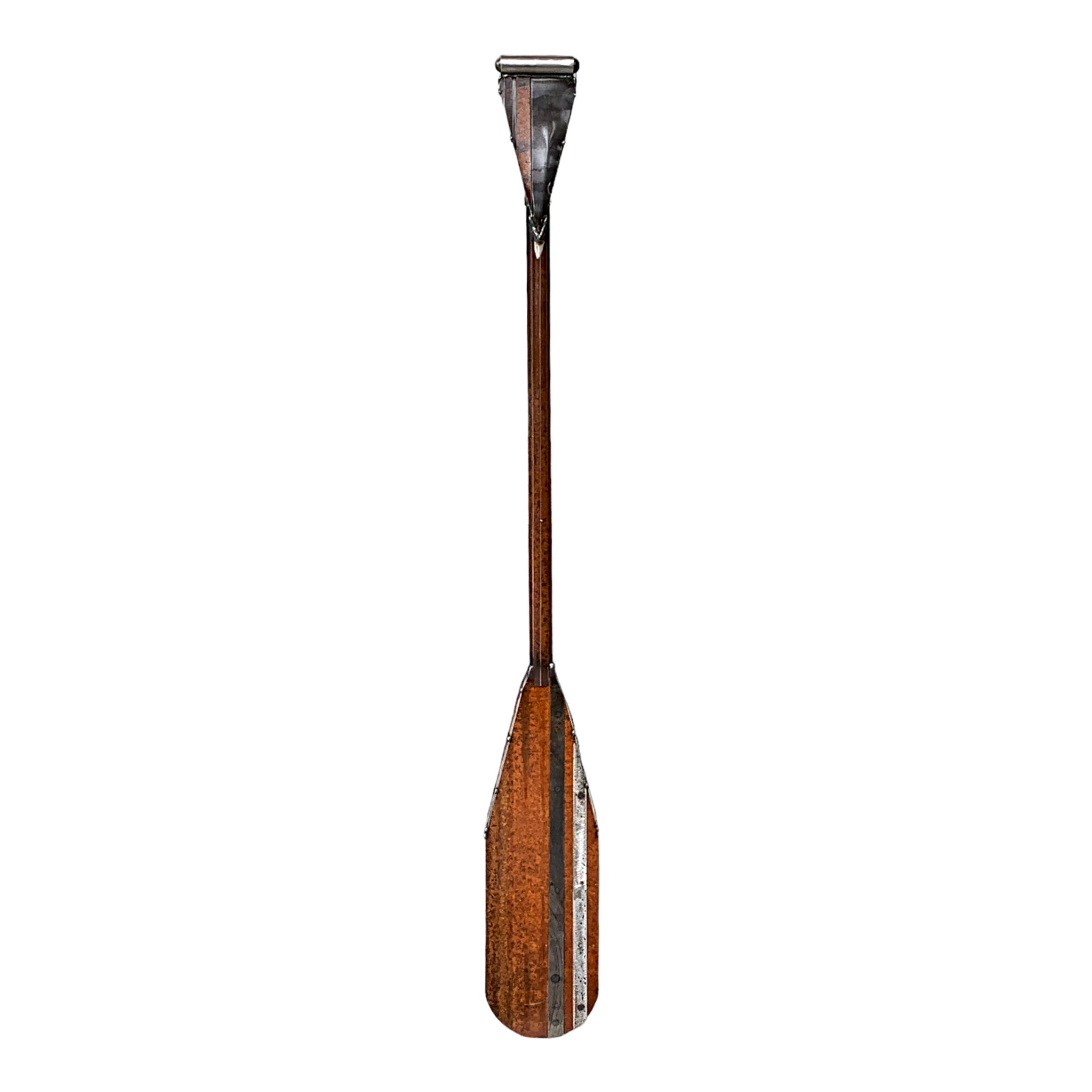 Racing Stripes 2, one-of-a-kind reclaimed metal canoe paddle wall sculpture by Canadian artist Wendy Stone at Effusion Art Gallery in Invermere, BC.