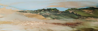 Daydream Whispers III, original alcohol ink loose landscape painting by Canadian artist Paulina Tokarski at Effusion Art Gallery in Invermere, BC.