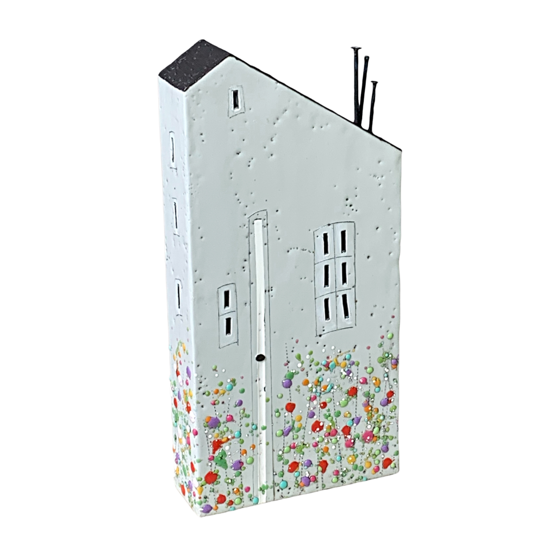 308 Elgin Street, 3-D encaustic house painting by Canadian artist Brenda Walker at Effusion Art Gallery in Invermere, BC.