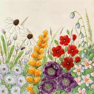 In My Garden 18, original encaustic wildflower painting by Brenda Walker at Effusion Art Gallery in Invermere, BC.