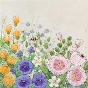 In My Garden 19, original encaustic wildflower painting by Brenda Walker at Effusion Art Gallery in Invermere, BC.