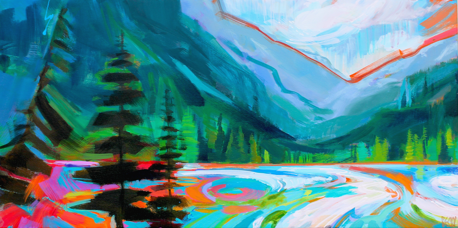 What a Day!, original acrylic landscape painting by Canadian artist Becky Holuk at Effusion Art Gallery in Invermere, BC.