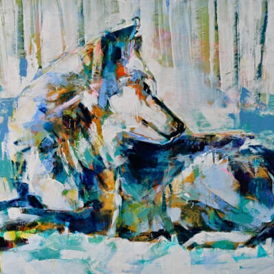 Noble Profile, original acrylic wolf painting by Verne Busby at Effusion Art Gallery in Invermere, BC.