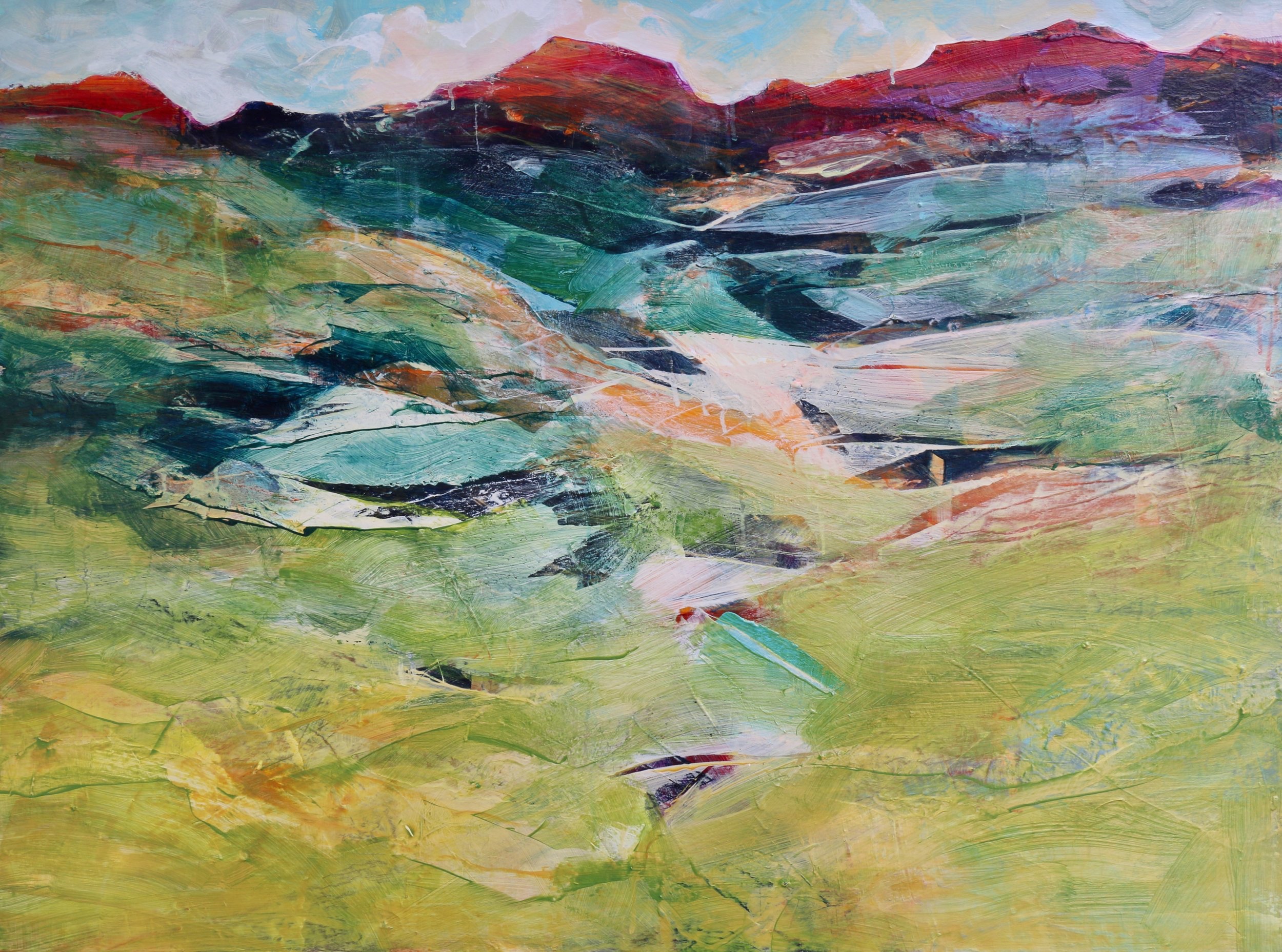 The Evening Red Ridge, original landscape painting by Verne Busby at Effusion Art Gallery in Invermere, BC.
