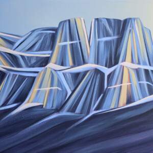 Ethereal Fortress, original acrylic painting of Castle Mountain by Kayla Eykelboom at Effusion Art Gallery in Invermere, BC.