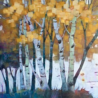 The Best Time, original acrylic tree painting by Connie Geerts at Effusion Art Gallery in Invermere, BC.