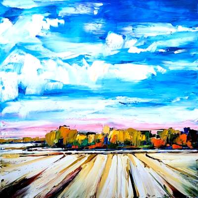 Could be True, original oil prairie landscape painting by Canadian artist Kimberly Kiel at Effusion Art Gallery in Invermere, BC.