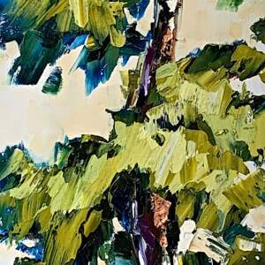 Every Possible Thing, original evergreen tree painting by Canadian artist Kimberly Kiel at Effusion Art Gallery in Invermere, BC.