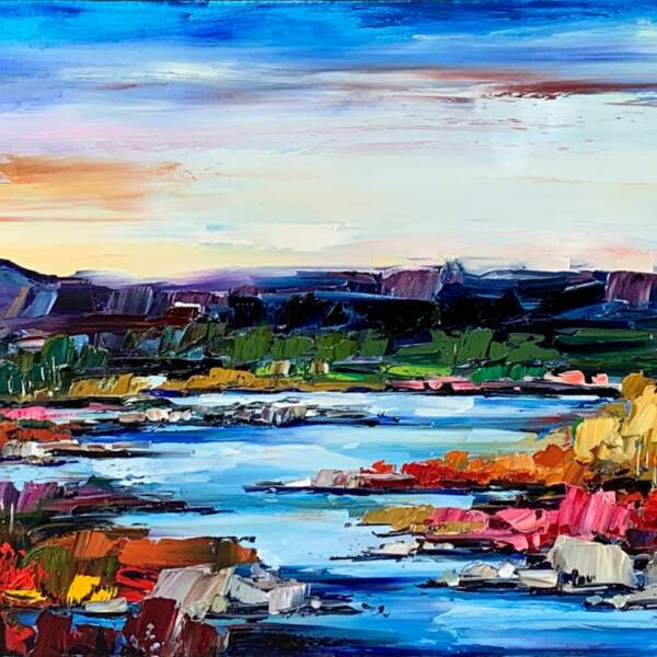 Here for You, original oil sunset landscape painting by Canadian artist Kimberly Kiel at Effusion Art Gallery in Invermere, BC.