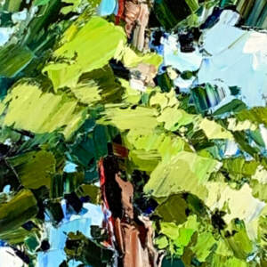 Original oil painting of a wavy evergreen tree by Kimberly Kiel.
