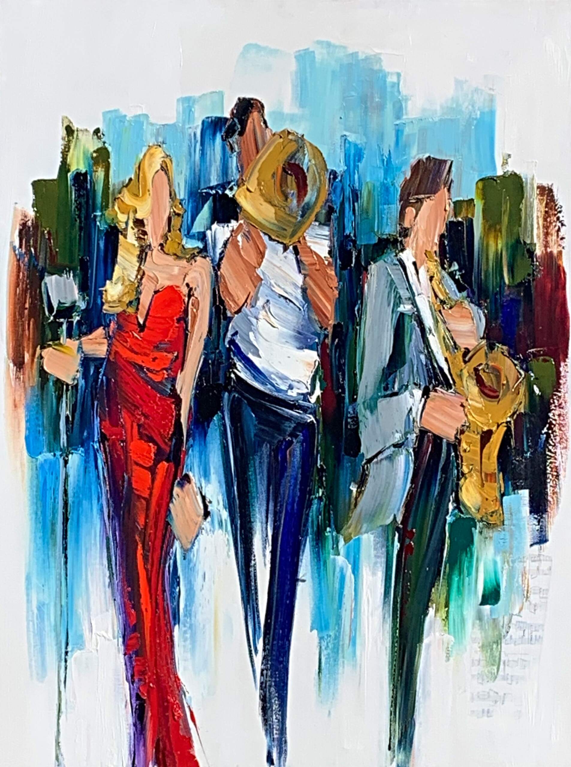 Worthy of Attention, original musical band figurative painting by Canadian artist Kimberly Kiel at Effusion Art Gallery in Invermere, BC.