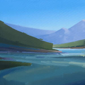 Canyon's Echo, original oil landscape painting of Bow Falls by Canadian artist Michael King at Effusion Art Gallery in Invermere, BC.