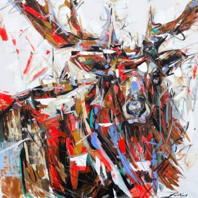 Dappled, original acrylic elk painting by Canadian artist Laura Stevens at Effusion Art Gallery in Invermere, BC.