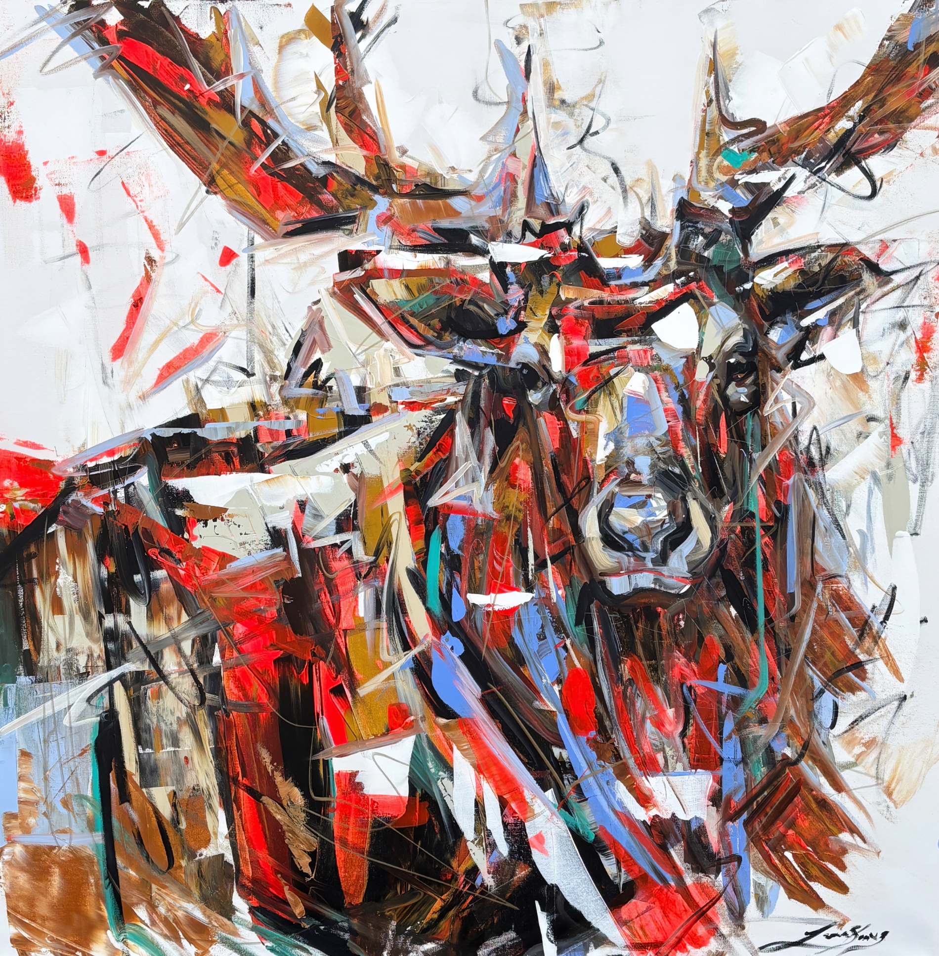 Dappled, original acrylic elk painting by Canadian artist Laura Stevens at Effusion Art Gallery in Invermere, BC.