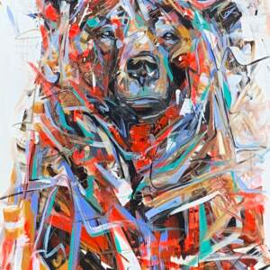 Acrylic friendly brown bear painting by Laura Stevens.