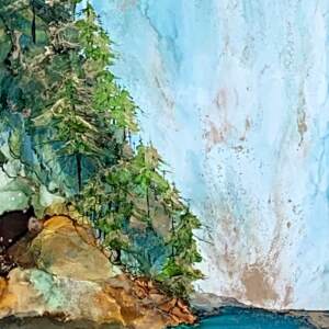 Quietude, original alcohol ink landscape painting by Paulina Tokarski at Effusion Art Gallery in Invermere, BC.
