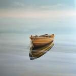 Waiting for, original acrylic boat painting by Jane Bronsch at Effusion Art Gallery in Invermere, BC