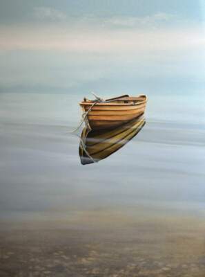Waiting for, original acrylic boat painting by Jane Bronsch at Effusion Art Gallery in Invermere, BC