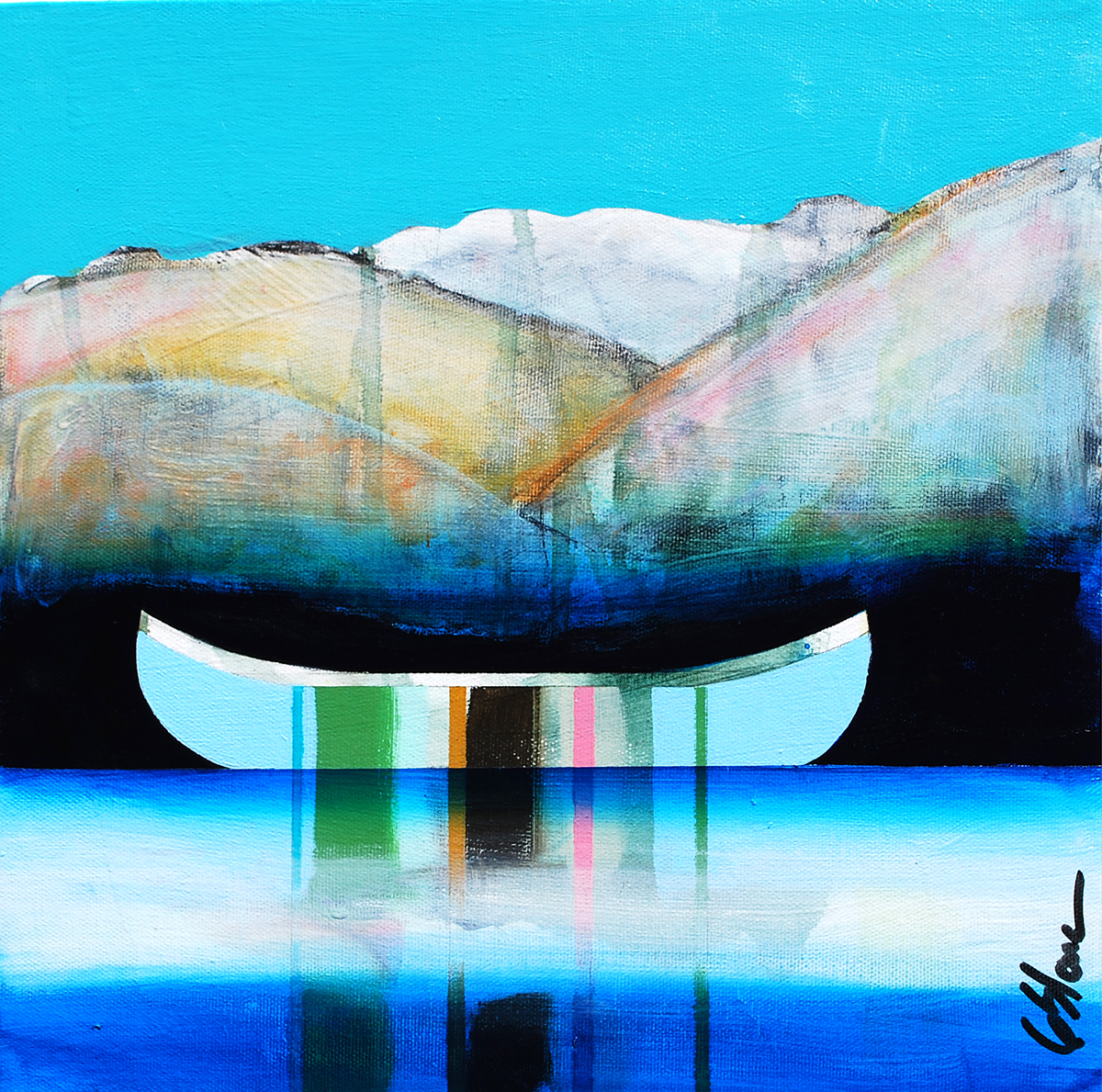 Prêt des rives, original mixed media canoe painting by Canadian artist Sylvain Leblanc at Effusion Art Gallery in Invermere, BC