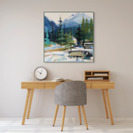 Gathering, original acrylic mountain landscape painting by Katie Lois at Effusion Art Gallery in Invermere, BC.