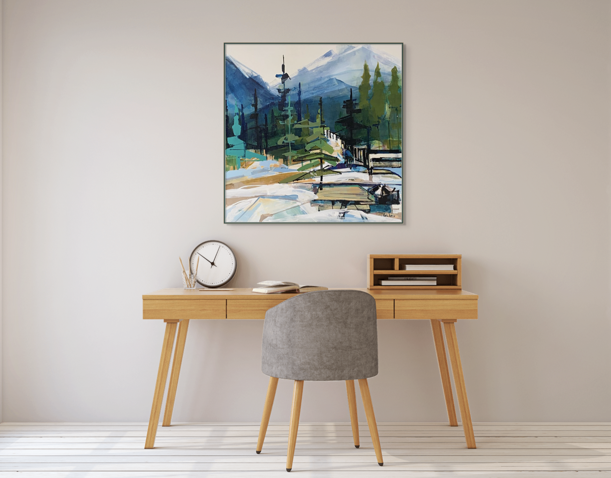 Gathering, original acrylic mountain landscape painting by Katie Lois at Effusion Art Gallery in Invermere, BC.
