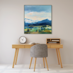 Green Gold, original acrylic mountain landscape painting by Katie Lois at Effusion Art Gallery in Invermere, BC.