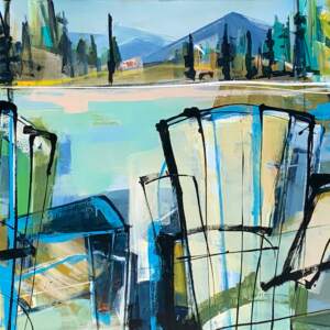 Loon Songs, original acrylic lake landscape painting by Katie Lois at Effusion Art Gallery in Invermere, BC