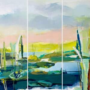 Through the Creek, original acrylic lake landscape painting by Katie Lois at Effusion Art Gallery in Invermere, BC