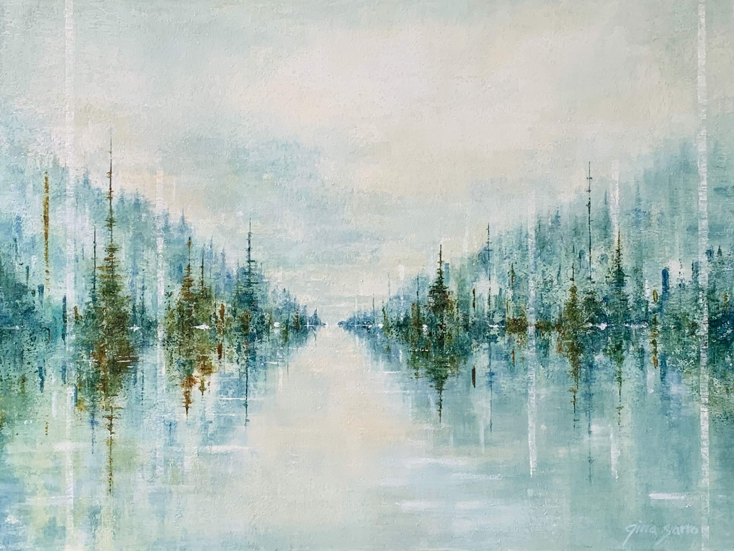 Always on My Mind, original lake landscape painting by Gina Sarro at Effusion Art Gallery in Invermere, BC
