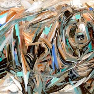 Early Days, original acrylic bear painting by Canadian artist Laura Stevens at Effusion Art Gallery in Invermere, BC