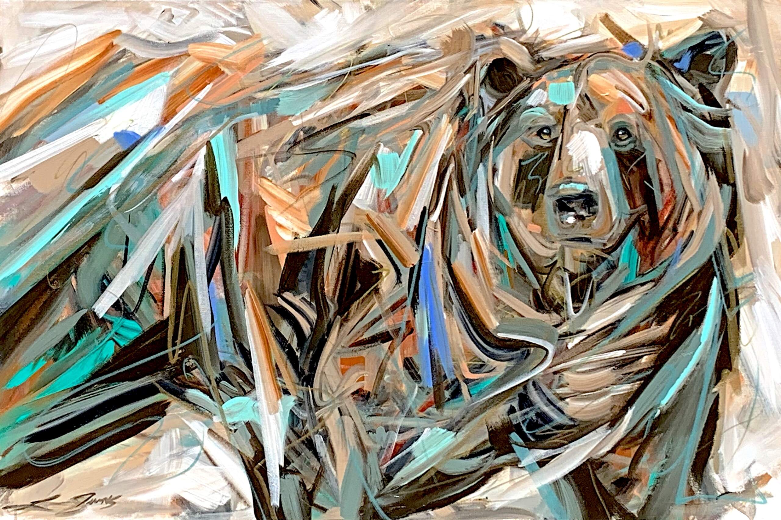 Early Days, original acrylic bear painting by Canadian artist Laura Stevens at Effusion Art Gallery in Invermere, BC