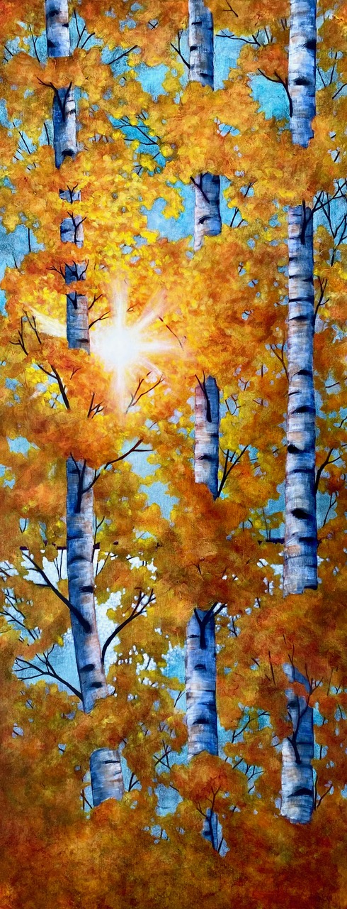 Autumn's Last Stand, original acrylic golden autumn tree painting by Melissa Jean at Effusion Art Gallery in Invermere, BC.