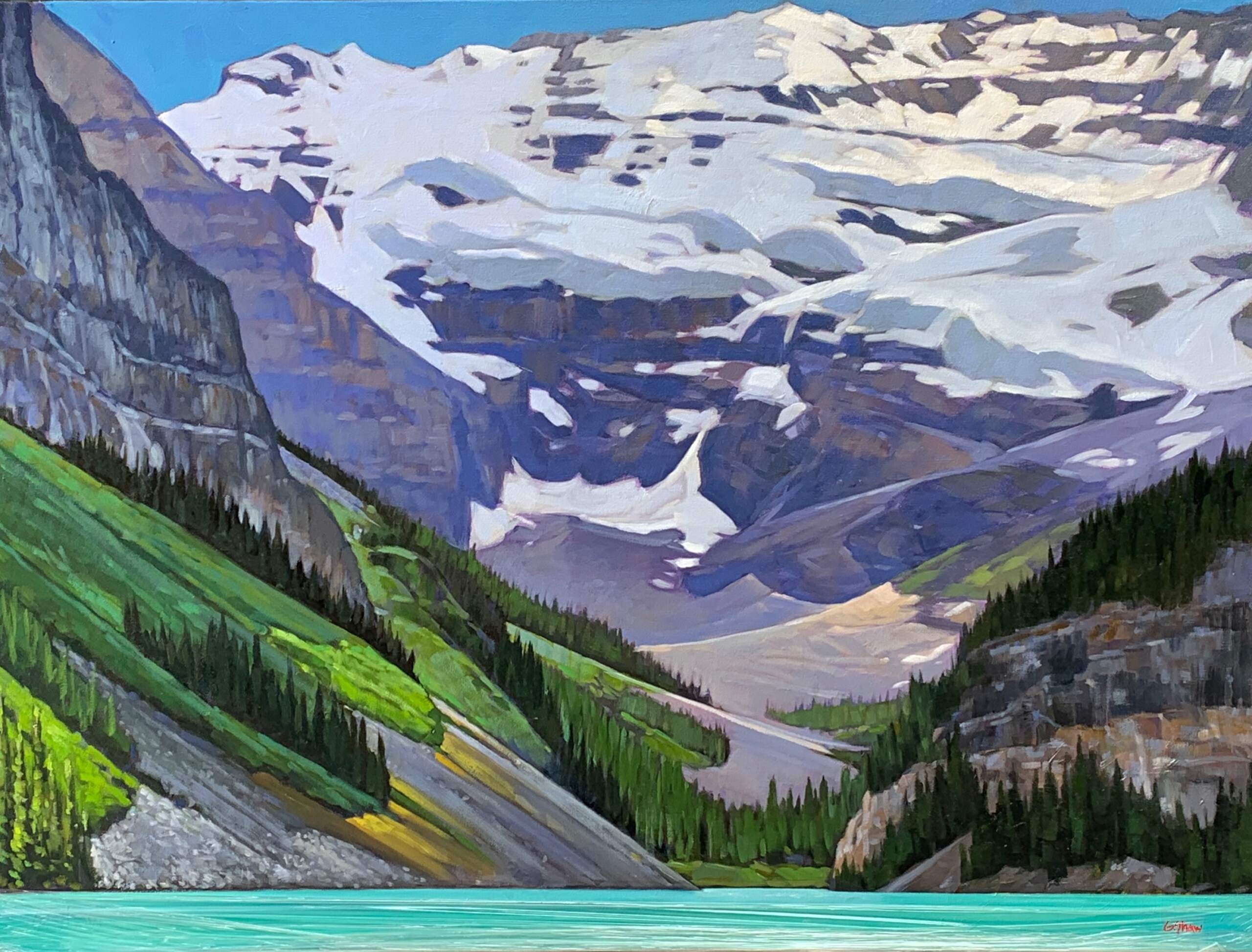 Summer Lake Louise, original oil landscape painting by Canadian artist Graeme Shaw at Effusion Art Gallery in Invermere, BC.
