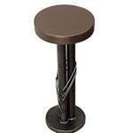 Root Beer Float 2, one-of-a-kind reclaimed steel side table with a satin bronze top by metal artist Wendy Stone at Effusion Art Gallery in Invermere, BC.